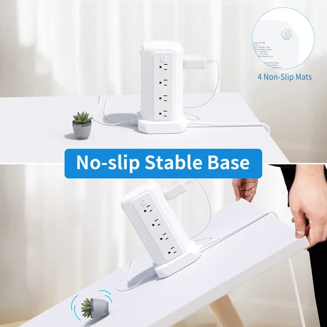 Alt view image 4 of 7 - Power Strip Tower Surge Protector, 16 Outlet 4 USB Ports Desktop Charging Station, Individual Switch, 5 ft Extension Cord with Multiple Outlets for Home Office Dorm Room Desk, 1080J, White