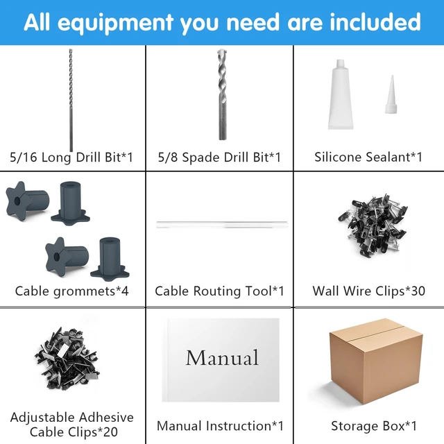 Alt view image 2 of 7 - 4PCS 5/8 Starlink wall Grommets Cable Routing kit Accessories for Cables Pass Through with 5/8" Spade Drill bit,50 wall Wires cilps Special Design for Concrete and Brick wall (Grey)