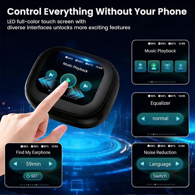 Alt view image 2 of 7 - Touch Screen Earbuds, Wireless Bluetooth in-Ear Headphones with ANC Noise Cancelling, 60H Playtime, IPX5 Waterproof for Sports Gym Work Travel
