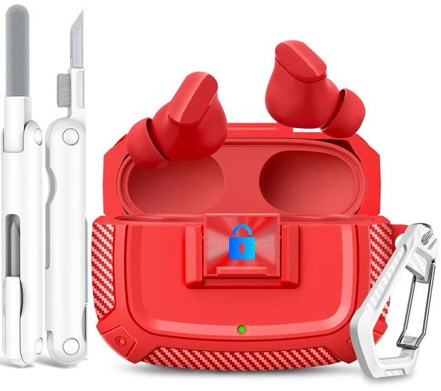 Main image of Sucure Lock Case for Beats Studio Buds/Buds Plus Locking Case Cover with Lock Clip & Cleaner Kit Pen, Buds + 2023 Impact and Smudge Resistant Case Cover with Men Women (Red)