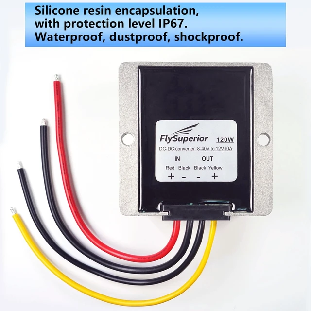 Alt view image 2 of 7 - Boost Buck Converter 8-40V to 12V 10A 120W IP67 Waterproof Car Voltage Regulator, Waterproof Housing, Suitable for Cars, RVs, Golf Carts, Motorcycles, Solar, LED Lights, Dash Cameras