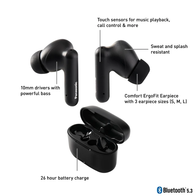 Alt view image 2 of 7 - ErgoFit True Wireless, RZ-B110W, XBS Bass, Bluetooth 5.3, Earbuds ErgoFit True Wireless In-Ear Earbuds, XBS Powerful Bass and Bluetooth 5.3, Includes Charging Case