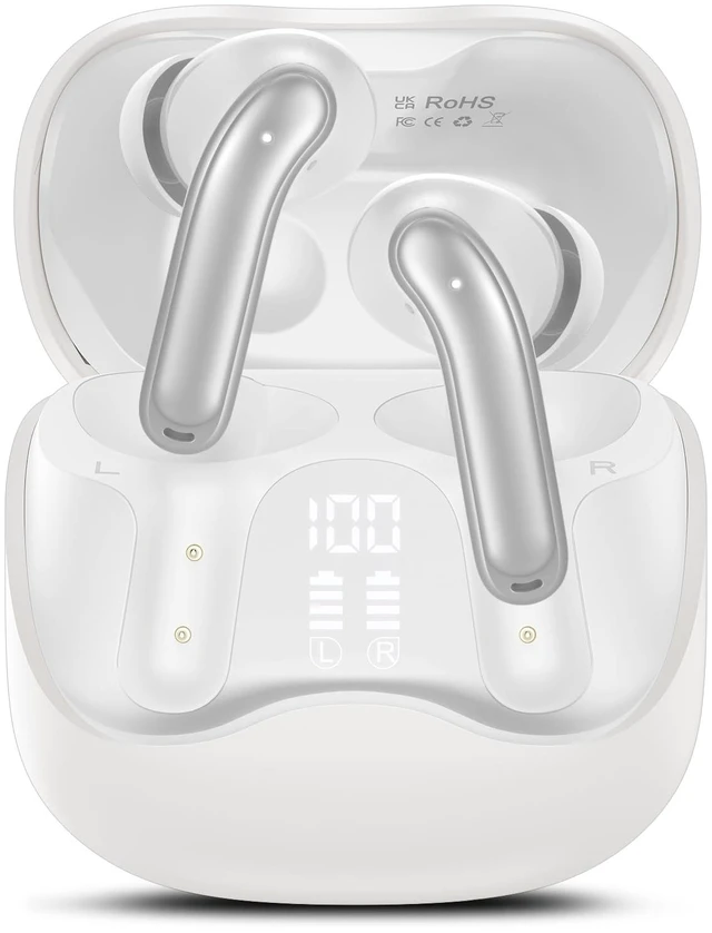 Main image of Hybrid Active Noise Canceling Wireless Earbuds, 6 Mics ENC Clear Call Ear Buds, Hi-Res Audio Deep Bass Bluetooth 5.4 Headphones, 48H Playtime, IP7, 8 EQ Modes, Multipoint Connection (White)