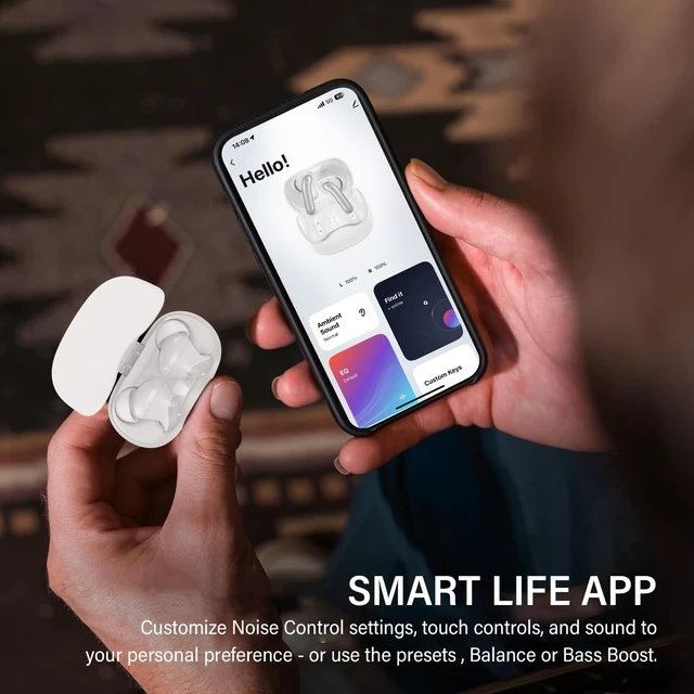 Alt view image 6 of 7 - Hybrid Active Noise Canceling Wireless Earbuds, 6 Mics ENC Clear Call Ear Buds, Hi-Res Audio Deep Bass Bluetooth 5.4 Headphones, 48H Playtime, IP7, 8 EQ Modes, Multipoint Connection (White)