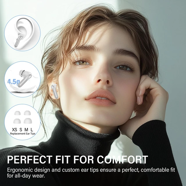 Alt view image 7 of 7 - Hybrid Active Noise Canceling Wireless Earbuds, 6 Mics ENC Clear Call Ear Buds, Hi-Res Audio Deep Bass Bluetooth 5.4 Headphones, 48H Playtime, IP7, 8 EQ Modes, Multipoint Connection (White)