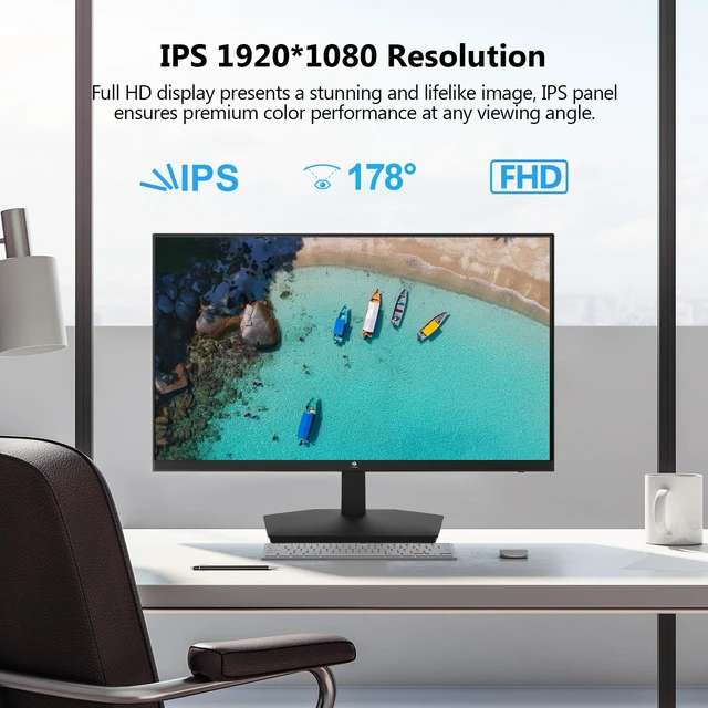 Alt view image 3 of 7 - 24 inch Monitor, Z-Edge Computer Monitor, Full HD 1920 x 1080p IPS 100Hz PC Monitor with HDMI, VGA, Frameless, U24I Anti-Glare Screen for Business,Work