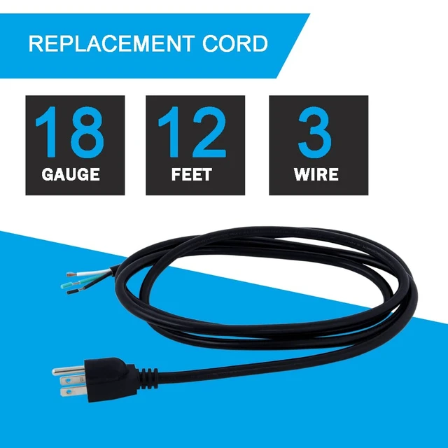 Alt view image 2 of 6 - 12FT 18AWG Power Cord Pigtail 3 Prong Open Wiring End Heavy Duty SJT Replacement Power Cord Cable NEMA 5-15P Male Plug, Power Cable 10A, 1200W at 120VAC
