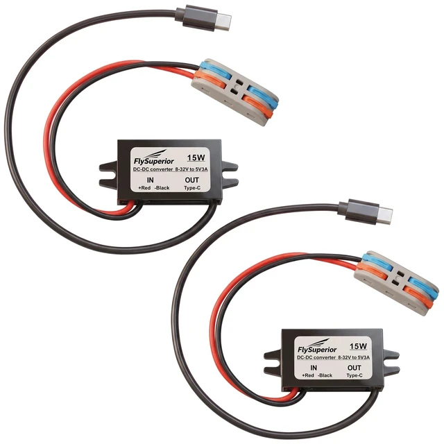 Main image of DC 12V/24V to 5V USB C Step Down Converter Type-C Output Charging Module Waterproof Buck Module Power Adapter Compatible with Raspberry Pi 4,Pi 5, Mobile Phones (2-Pack)