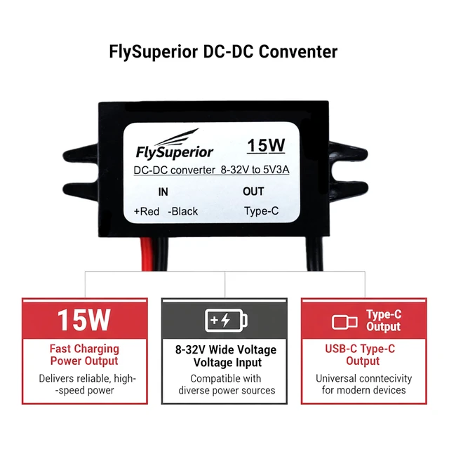 Alt view image 2 of 7 - DC 12V/24V to 5V USB C Step Down Converter Type-C Output Charging Module Waterproof Buck Module Power Adapter Compatible with Raspberry Pi 4,Pi 5, Mobile Phones (2-Pack)