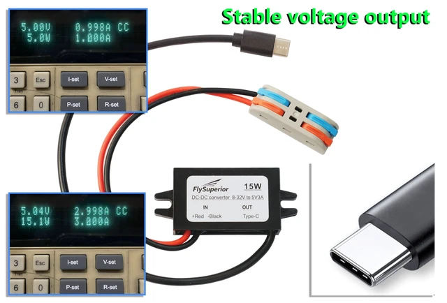 Alt view image 6 of 7 - DC 12V/24V to 5V USB C Step Down Converter Type-C Output Charging Module Waterproof Buck Module Power Adapter Compatible with Raspberry Pi 4,Pi 5, Mobile Phones (2-Pack)