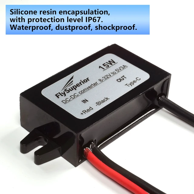 Alt view image 3 of 7 - DC 12V/24V to 5V USB C Step Down Converter Type-C Output Charging Module Waterproof Buck Module Power Adapter Compatible with Raspberry Pi 4,Pi 5, Mobile Phones (2-Pack)