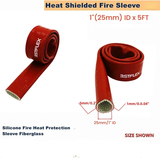 Alt view image 2 of 7 - Silicone Coated Fiberglass Fire Sleeve 1" ID x 5FT Heat Shield Hose Wrap, Flame Retardant & Thermal Insulation Protection for Automotive Fuel Lines, Wires & Cables Red