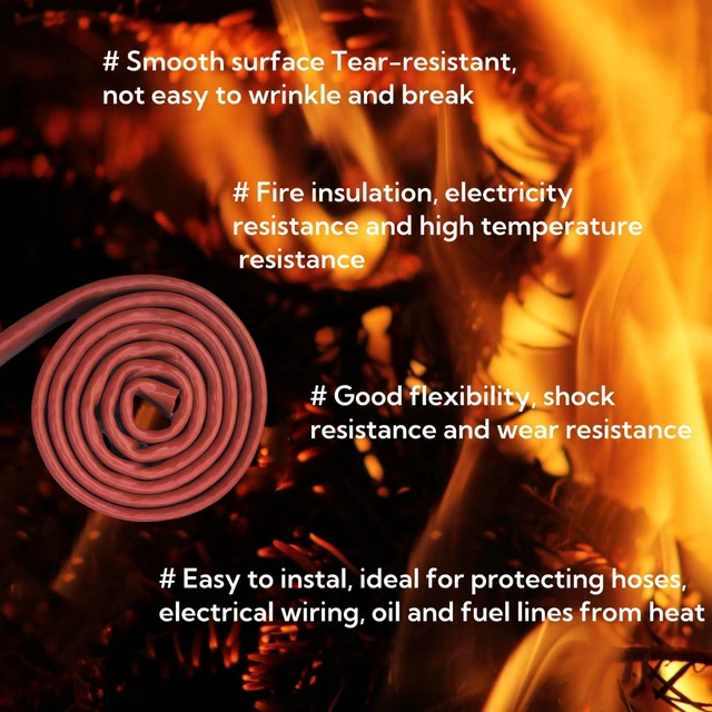 Alt view image 6 of 7 - Silicone Coated Fiberglass Fire Sleeve 2" ID x 5FT Heat Shield Hose Wrap, Flame Retardant & Thermal Insulation Protection for Automotive Fuel Lines, Wires & Cables Red