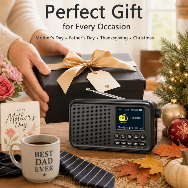 Alt view image 7 of 7 - Portable FM Radio with Bluetooth, NOAA Weather Alert & Rechargeable Battery microSD playback, 40 FM presets, digital display, dual alarms, sleep timer, EQ, headphone jack for home, bedroom, kitchen