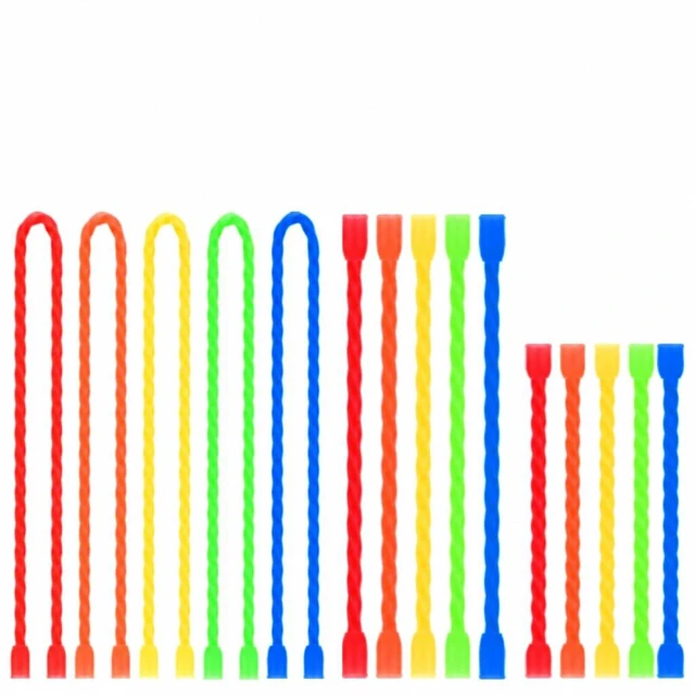 Main image of 15Pcs 3-12Inch Silicone Cable Ties Reusable Steel-Core Wire Twist Tie Strap Colorful Rubber Ties for Bundling and Organizing Bendable Holder Strap for Indoor and Out All Purpose, 5 Colors