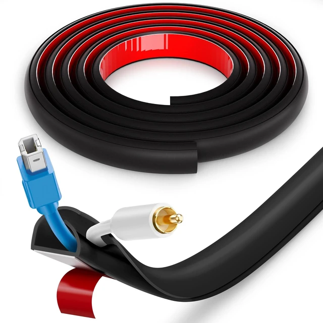 Main image of Silicone Cord Hider for 1-3 Wires on Wall, 118in D-Shape Cable Hider Flexible Cable Raceway Kit, Cord Covers Hide Wires Along Wall, Wall Cable Management in Home Office, 0.7" W x 0.4" H, Black
