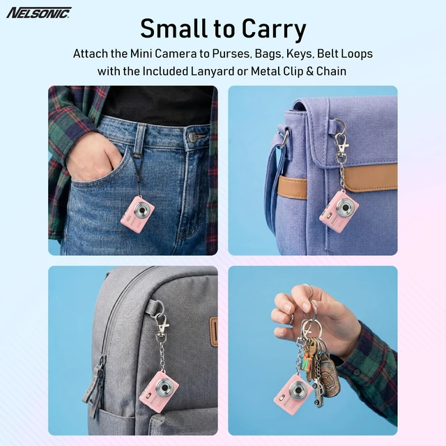 Alt view image 4 of 7 - MiniPix 1080P Digital Keychain Camera, 8GB Card, USB-C, Pink 0.96-inch color screen, 1MP sensor, photo/video capture, pocket size, clip-on design, rechargeable, travel, gifts, teens, 6+