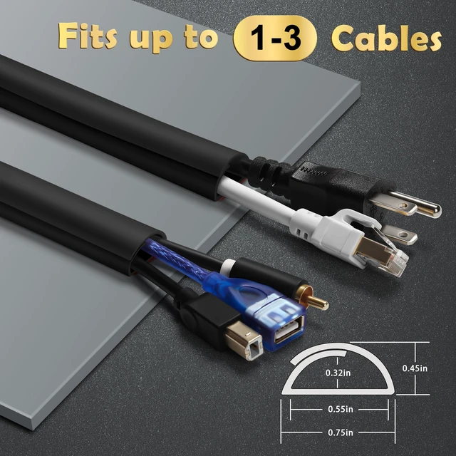 Alt view image 4 of 7 - Silicone Cord Hider for 1-3 Wires on Wall, 118in D-Shape Cable Hider Flexible Cable Raceway Kit, Cord Covers Hide Wires Along Wall, Wall Cable Management in Home Office, 0.7" W x 0.4" H, Black
