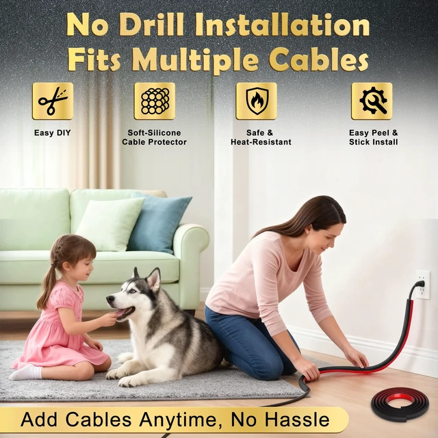 Alt view image 5 of 7 - Silicone Cord Hider for 1-3 Wires on Wall, 118in D-Shape Cable Hider Flexible Cable Raceway Kit, Cord Covers Hide Wires Along Wall, Wall Cable Management in Home Office, 0.7" W x 0.4" H, Black