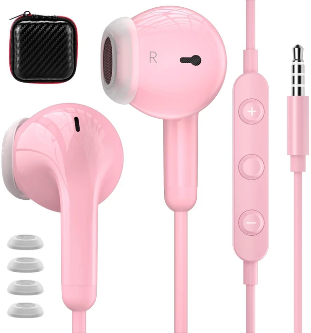 Main image of 3.5mm Wired Earbuds in-Ear Headphones for MacBook Pro Air/Laptop/PC Pink Aux Corded Earphones with 3.5mm Jack Microphone Volume Control Plug-in Ear Buds for iPhone/Samsung/Android/Switch/Kid/School
