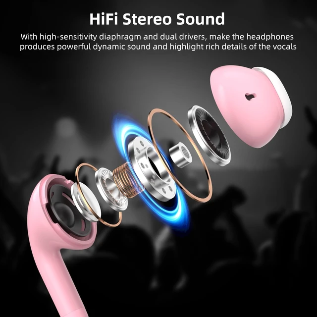 Alt view image 2 of 7 - 3.5mm Wired Earbuds in-Ear Headphones for MacBook Pro Air/Laptop/PC Pink Aux Corded Earphones with 3.5mm Jack Microphone Volume Control Plug-in Ear Buds for iPhone/Samsung/Android/Switch/Kid/School
