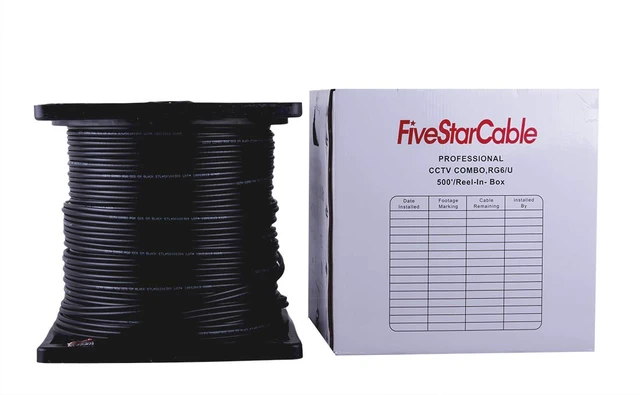 Alt view image 2 of 6 - FiveStarCable Siamese RG6 Coaxial Cable with 18AWG Power Wire 500 ft. Combo CCTV Cable for Security Cameras, DVR, and Video Surveillance Systems RG6/U + 18/2 Color Black