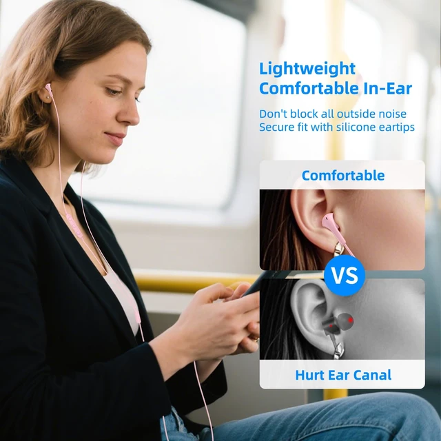 Alt view image 4 of 7 - 3.5mm Wired Earbuds in-Ear Headphones for MacBook Pro Air/Laptop/PC Pink Aux Corded Earphones with 3.5mm Jack Microphone Volume Control Plug-in Ear Buds for iPhone/Samsung/Android/Switch/Kid/School