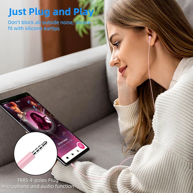 Alt view image 6 of 7 - 3.5mm Wired Earbuds in-Ear Headphones for MacBook Pro Air/Laptop/PC Pink Aux Corded Earphones with 3.5mm Jack Microphone Volume Control Plug-in Ear Buds for iPhone/Samsung/Android/Switch/Kid/School