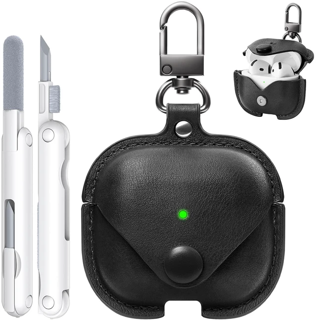 Main image of for Airpods 5/4 Case Leather, AirPods Case with Keychain & Cleaner Kit for Apple Airpods 5/4th Generation (2026/2024), Full Protective Leather Case Cover for Men Women (Black)