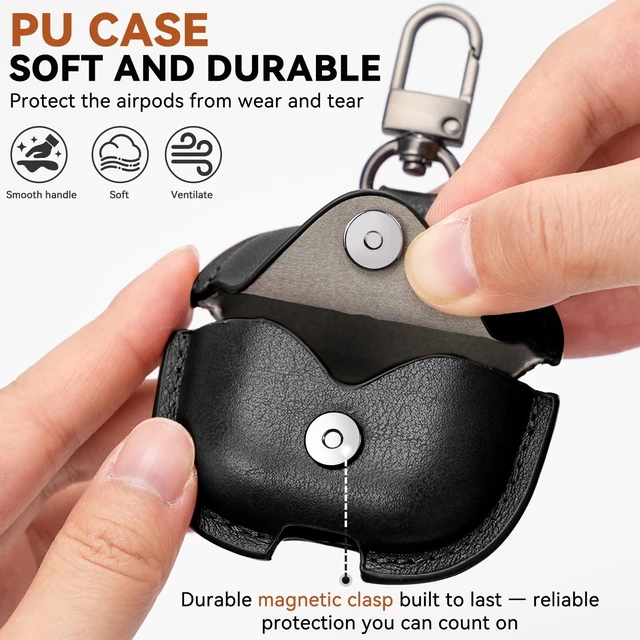 Alt view image 3 of 6 - for Airpods 5/4 Case Leather, AirPods Case with Keychain & Cleaner Kit for Apple Airpods 5/4th Generation (2026/2024), Full Protective Leather Case Cover for Men Women (Black)