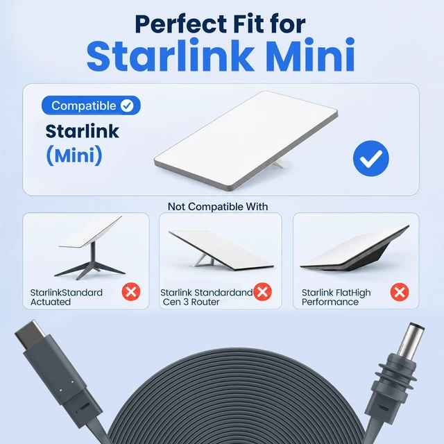 Alt view image 2 of 7 - Starlink Mini USB C to DC Power Cable 9.8FT/3M,Flat 100W USB Type-C to DC5521 Power Cord for Starlink Mini, Waterproof Outdoor Cable, Compatible with 100W+ Power Bank & PD Charger