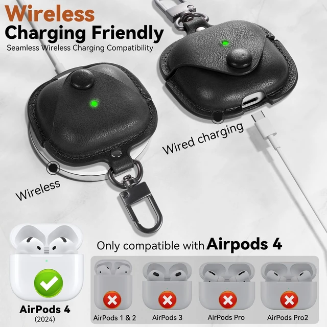 Alt view image 4 of 6 - for Airpods 5/4 Case Leather, AirPods Case with Keychain & Cleaner Kit for Apple Airpods 5/4th Generation (2026/2024), Full Protective Leather Case Cover for Men Women (Black)