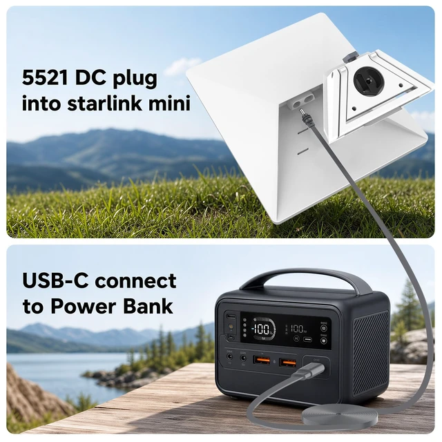 Alt view image 7 of 7 - Starlink Mini USB C to DC Power Cable 9.8FT/3M,Flat 100W USB Type-C to DC5521 Power Cord for Starlink Mini, Waterproof Outdoor Cable, Compatible with 100W+ Power Bank & PD Charger