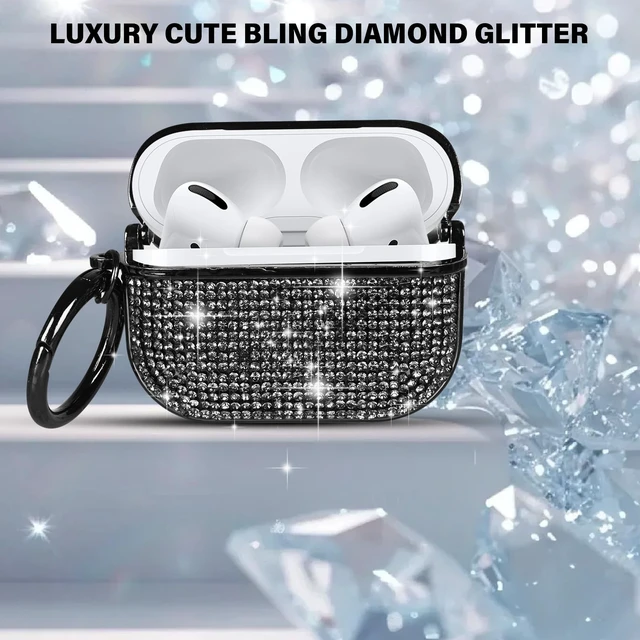 Alt view image 3 of 6 - for AirPods 4 Case Glitter Bling Rhinestone Diamond Bedazzled Shiny Sparkle Cute for AirPods 4 Cover for Girls Women Wireless Charging Luxury Chrome Skin for Apple AirPods 4 Black