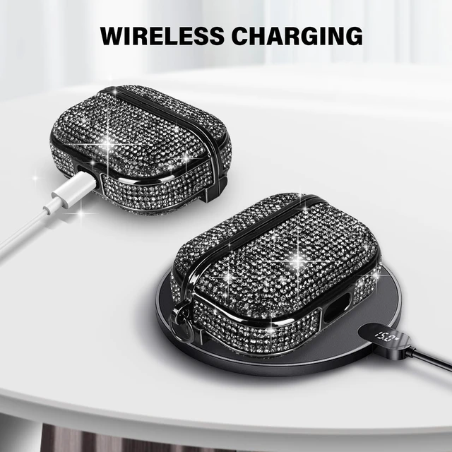 Alt view image 4 of 6 - for AirPods 4 Case Glitter Bling Rhinestone Diamond Bedazzled Shiny Sparkle Cute for AirPods 4 Cover for Girls Women Wireless Charging Luxury Chrome Skin for Apple AirPods 4 Black