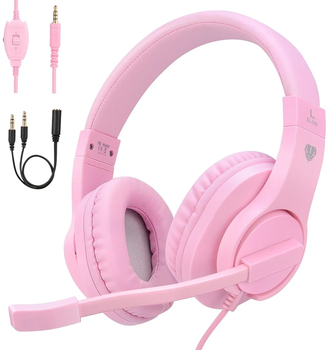 Main image of Kids Headphones for Online School, Children, Teens, Boys, Girls, Over-Ear Kids Gaming Headphones with Microphone and Volume Control for PS4, PS5Pink