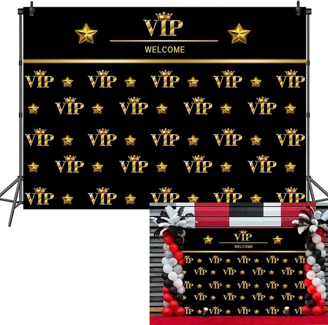 Main image of VIP Backdrop 8x6ft Gold Red Carpet Party Photo Booth Welcome Banner Decor 8x6ft VIP red carpet backdrop, perfect for birthday, gala, photo booth, party events. Durable vinyl HD print, easy hang