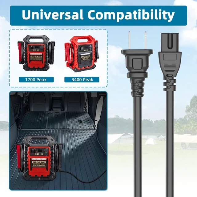 Alt view image 3 of 6 - AC Power Cord for Viking 1700 Peak Amp Portable Jump Starter 57044 57084 57085