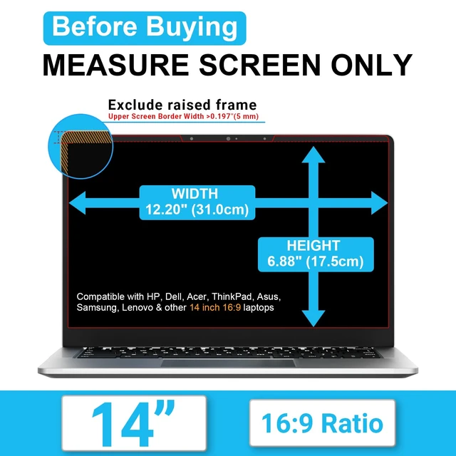 Alt view image 2 of 7 - Laptop Privacy Screen Protector 14 Inch 16:9 Aspect Ratio. 1 Install Ways; Anti Bule Light/Glare; Compatible With HP Dell Lenovo Samsung Thinkpad