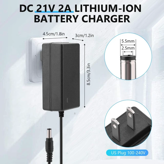 Alt view image 2 of 7 - 21V 2A Lithium Battery Charger, 21 Volt Power Adapter for Headlight, Toy Car, Balance Car - AC 100-240V Adapter with LED Indicator (US Plug 50Hz/ 60Hz)