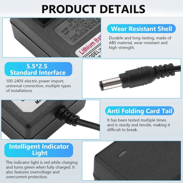 Alt view image 3 of 7 - 21V 2A Lithium Battery Charger, 21 Volt Power Adapter for Headlight, Toy Car, Balance Car - AC 100-240V Adapter with LED Indicator (US Plug 50Hz/ 60Hz)