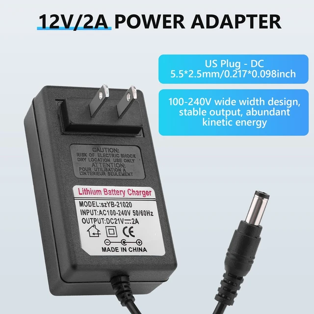 Alt view image 7 of 7 - 21V 2A Lithium Battery Charger, 21 Volt Power Adapter for Headlight, Toy Car, Balance Car - AC 100-240V Adapter with LED Indicator (US Plug 50Hz/ 60Hz)