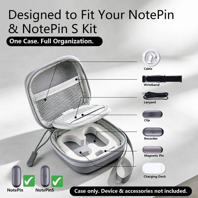 Alt view image 2 of 7 - Carrying Case for Plaud NotePin/NotePin S Palm-Size (Case Only) Faux Leather EVA Hard Shell Organizer, Splash-Resistant & Scratch-Resistant, All-in-One Storage for Your NotePin Kit
