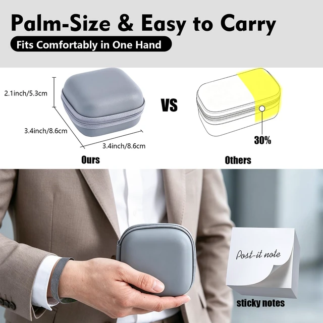 Alt view image 3 of 7 - Carrying Case for Plaud NotePin/NotePin S Palm-Size (Case Only) Faux Leather EVA Hard Shell Organizer, Splash-Resistant & Scratch-Resistant, All-in-One Storage for Your NotePin Kit