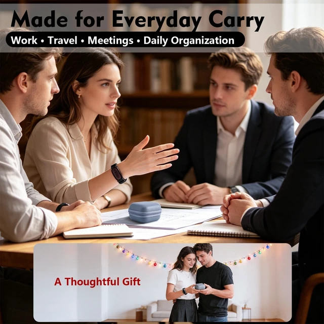 Alt view image 7 of 7 - Carrying Case for Plaud NotePin/NotePin S Palm-Size (Case Only) Faux Leather EVA Hard Shell Organizer, Splash-Resistant & Scratch-Resistant, All-in-One Storage for Your NotePin Kit