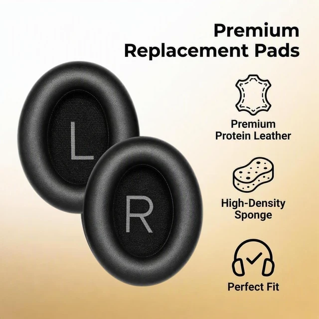 Alt view image 2 of 7 - Replacement Earpads for Bose QC45/QC SE/QC SC, Black with Softer Protein Leather, Noise Isolation Foam, Pry Tool, Manual, Storage Box, for Quiet Comfort 45