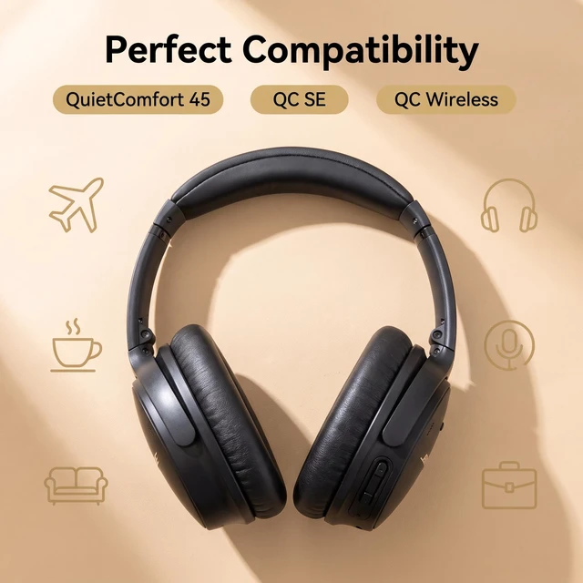Alt view image 3 of 7 - Replacement Earpads for Bose QC45/QC SE/QC SC, Black with Softer Protein Leather, Noise Isolation Foam, Pry Tool, Manual, Storage Box, for Quiet Comfort 45