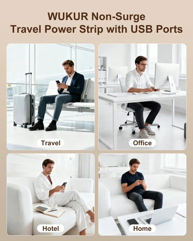 Alt view image 7 of 7 - Travel Power Strip with USB Ports: 40W Desk Power Strips with 2 AC Outlets, 3 USB-C & 2 USB-A Ports, 5Ft Cruise Approved Power Strip Flat Extension Cord for Home, Dorm, Office, Travel Essentials