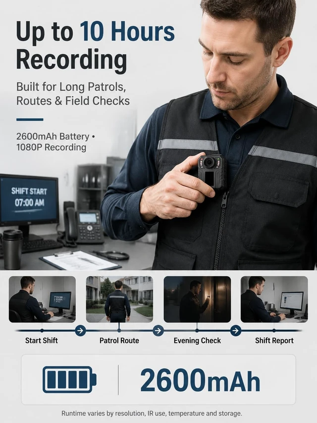 Alt view image 3 of 7 - 10 Hours Body Cameras with Audio and Video Recording, Real 1080P Body Cam for Security Guards, 2-Inch Screen Bodycam with Clear IR Night Vision, USB-C, 64GB Card, 360° Clip (64G)