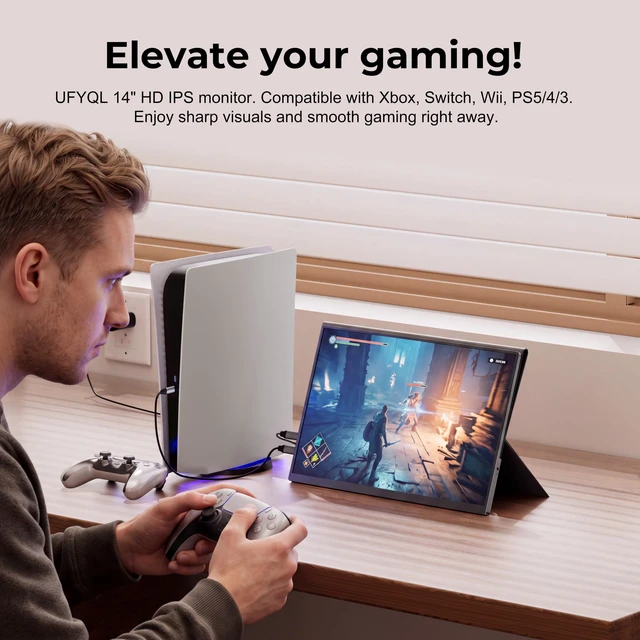 Alt view image 6 of 7 - Portable Monitor 14 Inch FHD 1920×1200 IPS USB-C HDMI Second Screen Ultra-Slim 16:10 Display with 103% sRGB, Speakers & Protective Cover, Compatible with Laptop/PC/MacBook/Phone/Xbox/PS4/PS5/TV